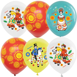 Воздушные шары 12"/30см ассорти рис. Русский стиль. Дымковская роспись