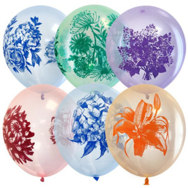 Воздушные шарики 12"/30см Кристалл Bubble ассорти рис Цветы