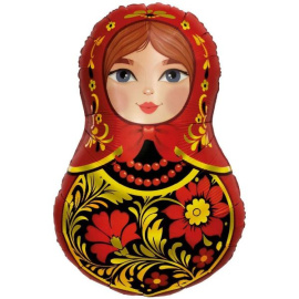 Фольгированный шар фигура Матрешка красная Золотая роспись 58х80см