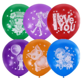 Воздушные шары 12"/30см Пастель+Декоратор ассорти с 2 ст. рис. I love you