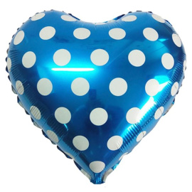 Воздушный шарик из фольги Сердце BLUE Горошек белый 18"/45см