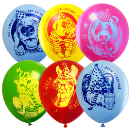 Воздушные шарики 12"/30см Пастель+Декоратор (шелк) 2 ст. рис С Днем Рождения 25шт