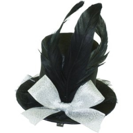 Карнавальная шляпка заколка черная с перьями