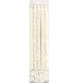 Свечи Белые с блестками с держателями 12см